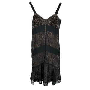 Ann Taylor‎ Loft Dress Womens 6P Black Lace Nude Lined Cocktail Coquette